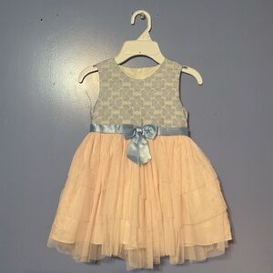 Elegant Blue and Peach Kids Dress